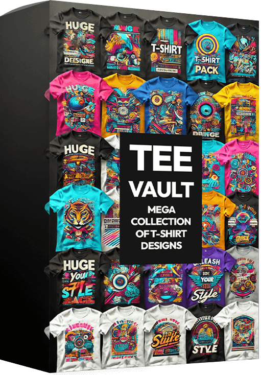 Tee Vault mega collection of t-shirt design templates for print-on-demand.
